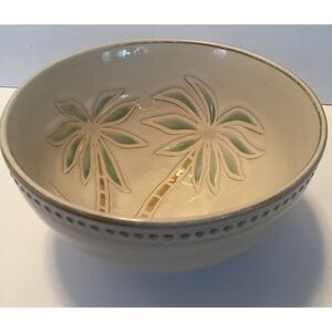 Pfaltzgraff Palm Tree Soup Cereal Bowl Stoneware Beige Beaded Edge